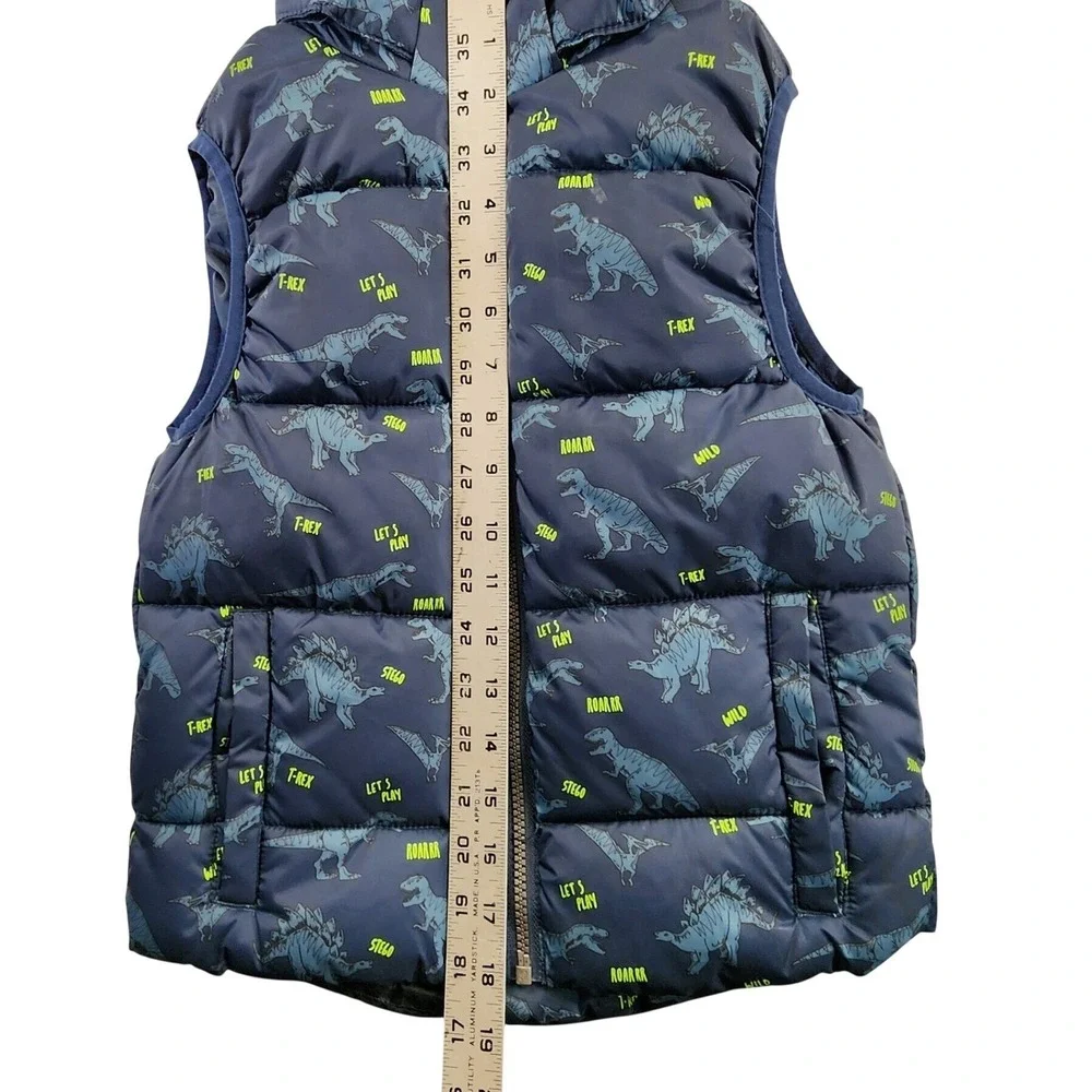 H&M Boys 6X/7 Navy Blue Dinosaur Puffer Vest Hooded Zip Up Jurassic Gorpcore Kid